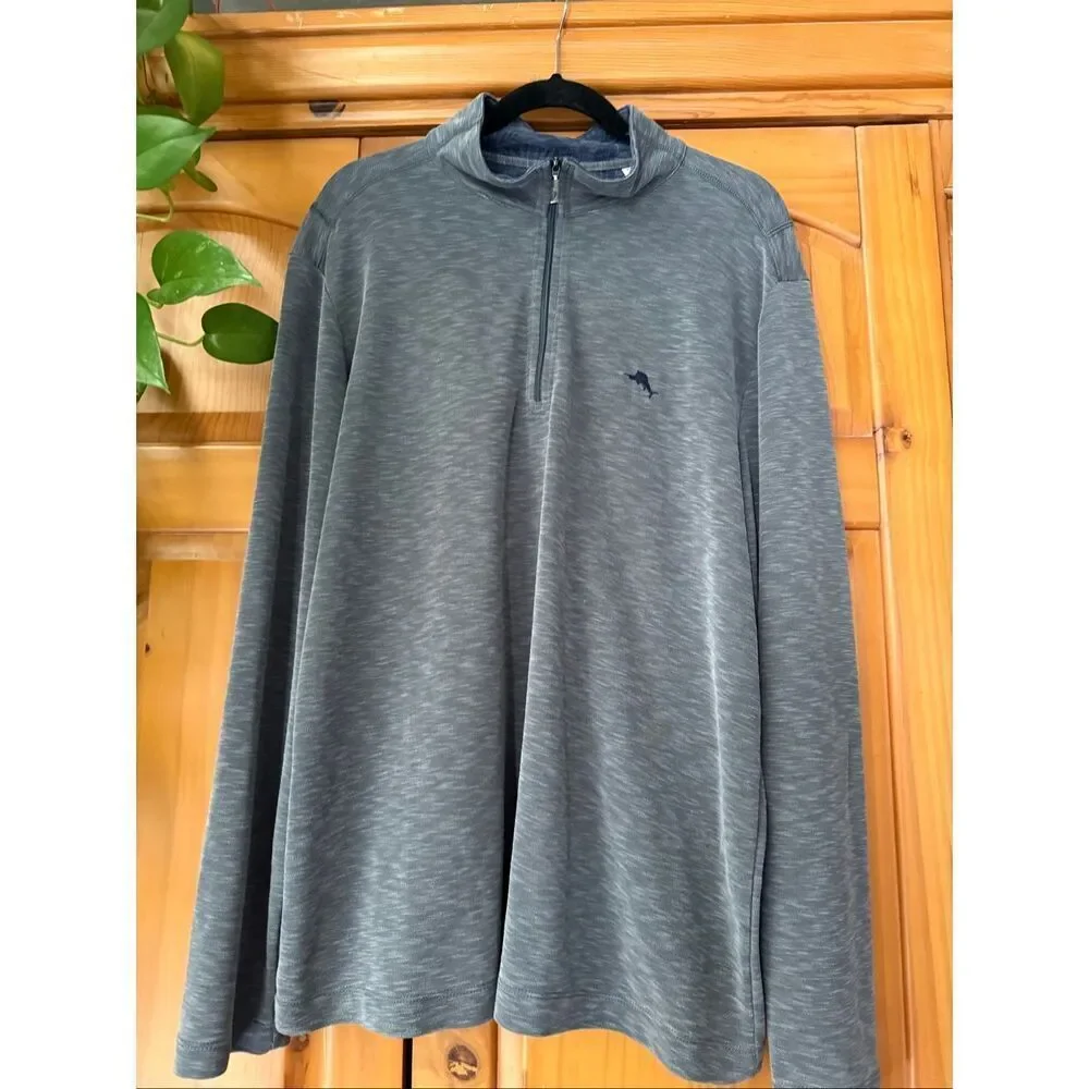 Tommy Bahama Sweater Mens  Logo Quarter Zip Lightweight Pullover SZ XL